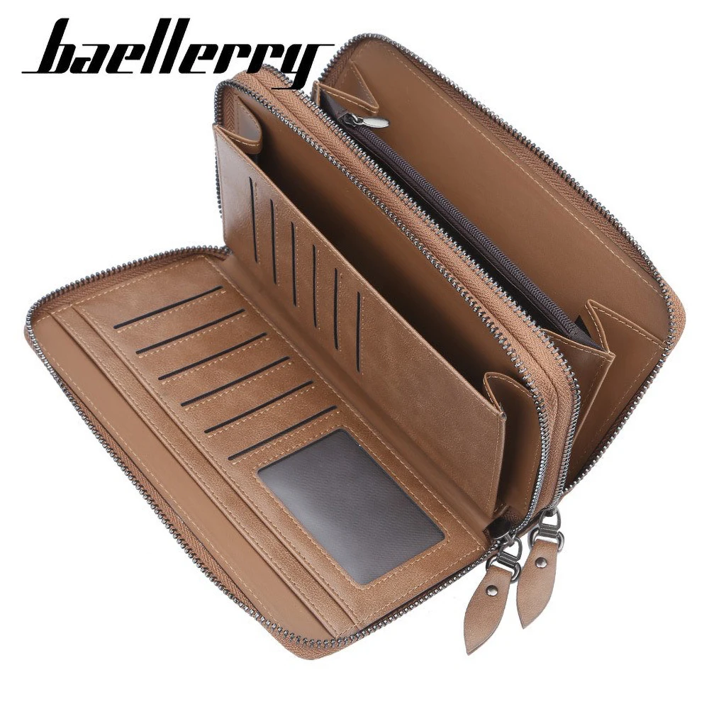 Baellerry Men's Long RFID Wallet PU Leather Zipper 12 Card Slots Id Window Business Travel Organizer