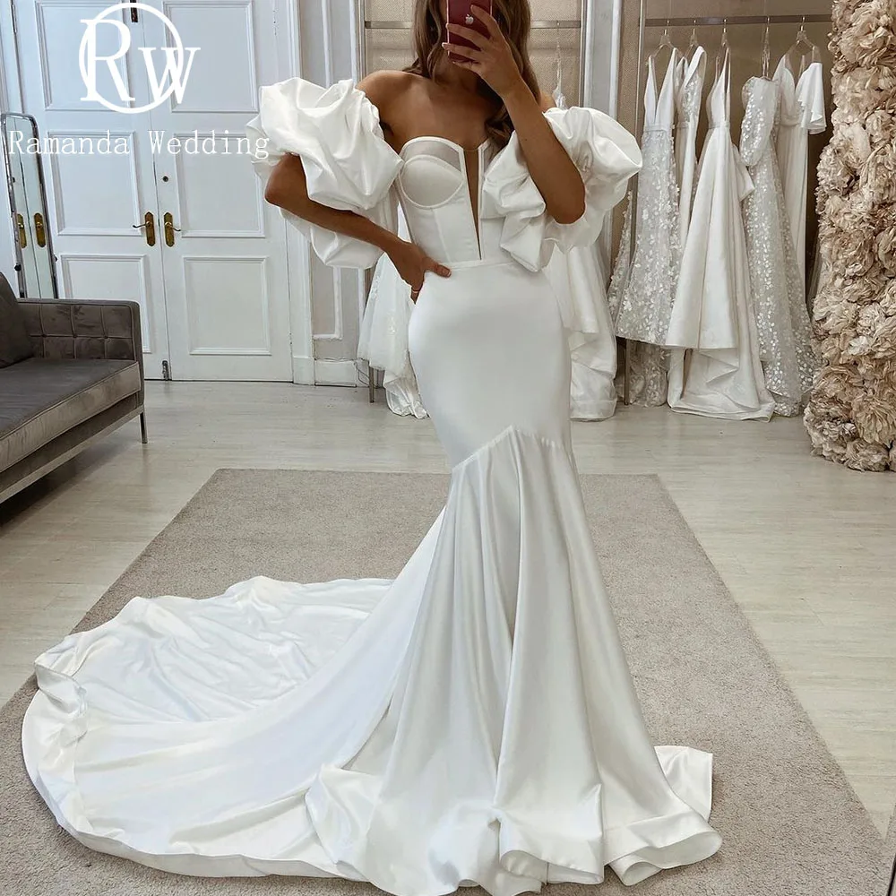 

Ramanda свадебное платье со шлейфом в стиле часовни русалки 2024 женское современное свадебное платье со съемными рукавами