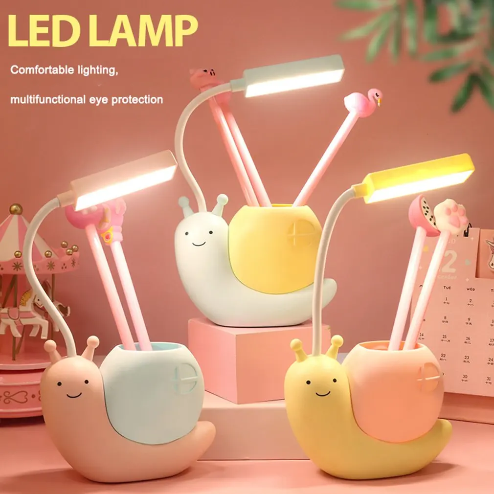 

LED Desk Lamp Nordic Cute Snail USB Charging Lamp Kids Bedside Night Light Bright Eye Protection Reading Lamp With Pen Organizer