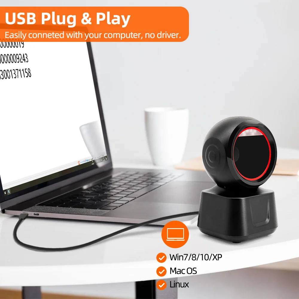 Barcode Scanner X6-600 Barcode Reader Scanning Desktop Bar code Scanner 1D 2D QR Code Reader Hands-Free Wired USB Barras Support Screen Code