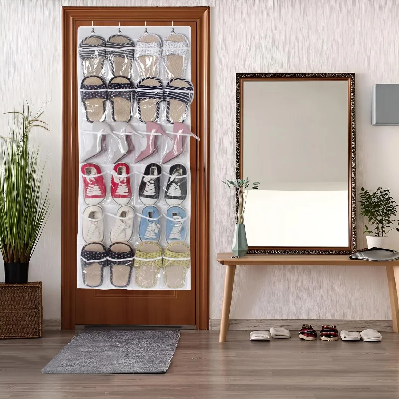 24 Pockets Over the Door Shoe Organizer Large Mesh Pockets Transparent Fabric Shoe Rack Storage Bag For Bedroom 2