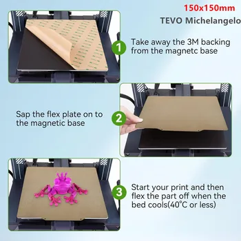 Piastra di Costruzione Magnetica PEI TEVO Michelangelo, Foglio PEI 150x150mm, Foglio in Acciaio Flessibile PEI Testurizzato su Entrambi i Lati per Piano Riscaldato
