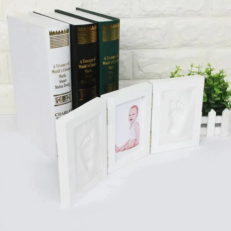 Baby Hand&Foot Print Hands Feet Mold Maker Bebe Baby Photo Frame With Cover Fingerprint Mud Set Growth Memorial Gift