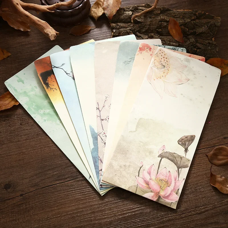 Vintage Lotus Flower Chinese Style Paper Envelopes Leaf Gift Cash Card Storage Envelopes 20pcs 21.5x11cm kraft paper envelopes mailing envelopes seed storage envelopes