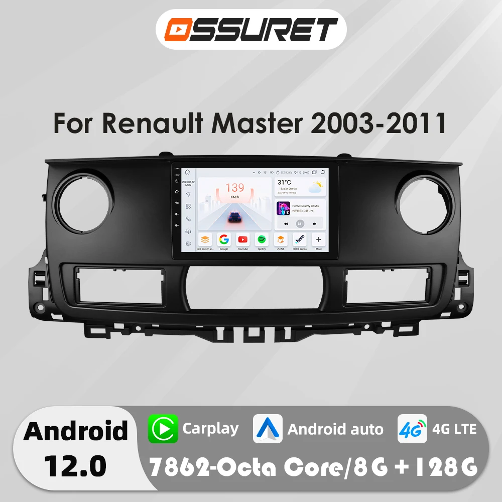 4G Carplay Android 12 Autoradio for RENAULT MASTER 2003-2011 multimedia player GPS navi Stereo 2DIN Head Unit Touch Screen SWC