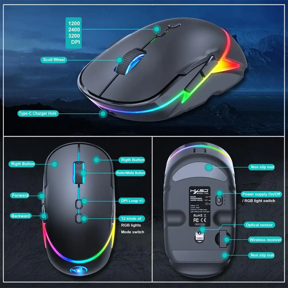 2.4g Wireless Gaming Mouse 3200DPI Programmable Button Optical Sensor RGB Backlight Ergonomic 7 Buttons Computer Mice For Laptop cute computer mouse Mice
