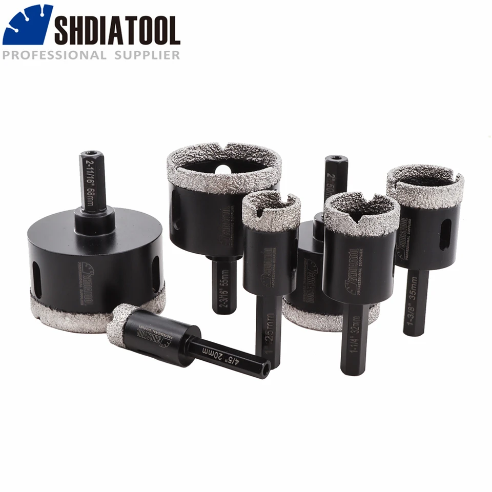 SHDIATOOL Diamantboorset, 6 stuks (6/6/35 mm diamantboor/20 mm vingerbit/50 mm opzetstuk/HEX-schachtadapter) met M14-schroefdraad voor porselein, tegels, keramiek, graniet, marmer SHDIATOOL Diamantboorset, 6 stuks (6/6/35 mm diamantboor/20 mm vingerbit/50 mm opzetstuk/HEX-schachtadapter) met M14-schroefdraad voor porselein, tegels, keramiek, graniet, marmer