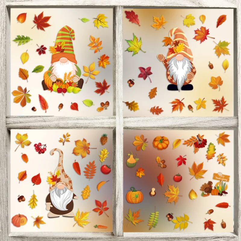 Autumn Thanksgiving Maple Leaf Dwarf Static Sticker Window Party Scene Layout Sticker DIY Scrapbooking Mobile Decor Accessories