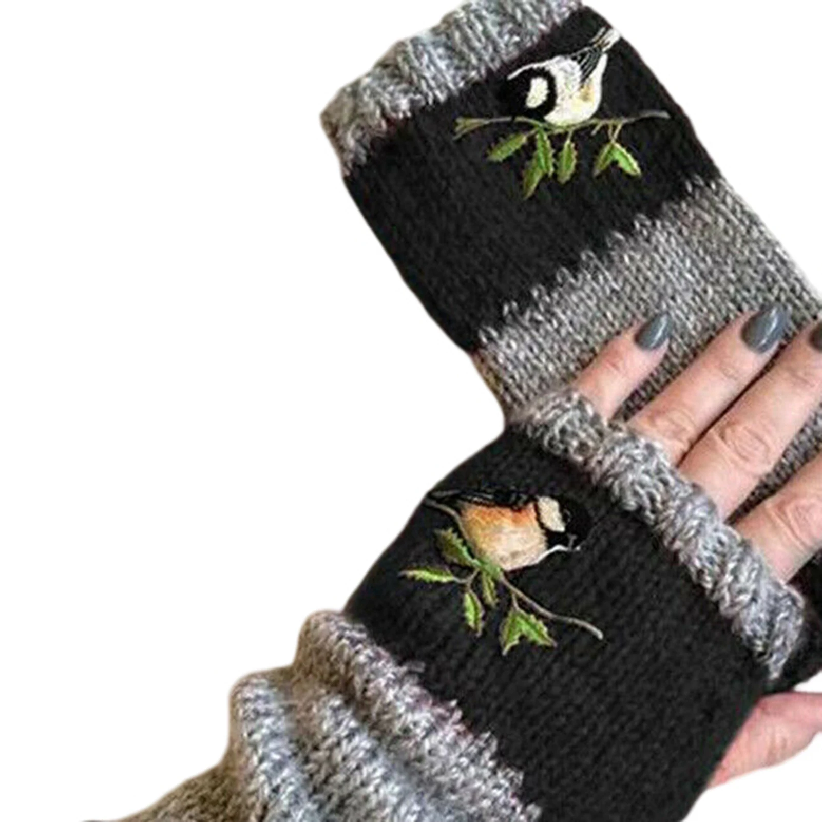 Warm Stitching Embroidered Gloves Cozy Wool Thick Fingerless Winter Gloves Tendonitis Lining Cold Weather Gifts