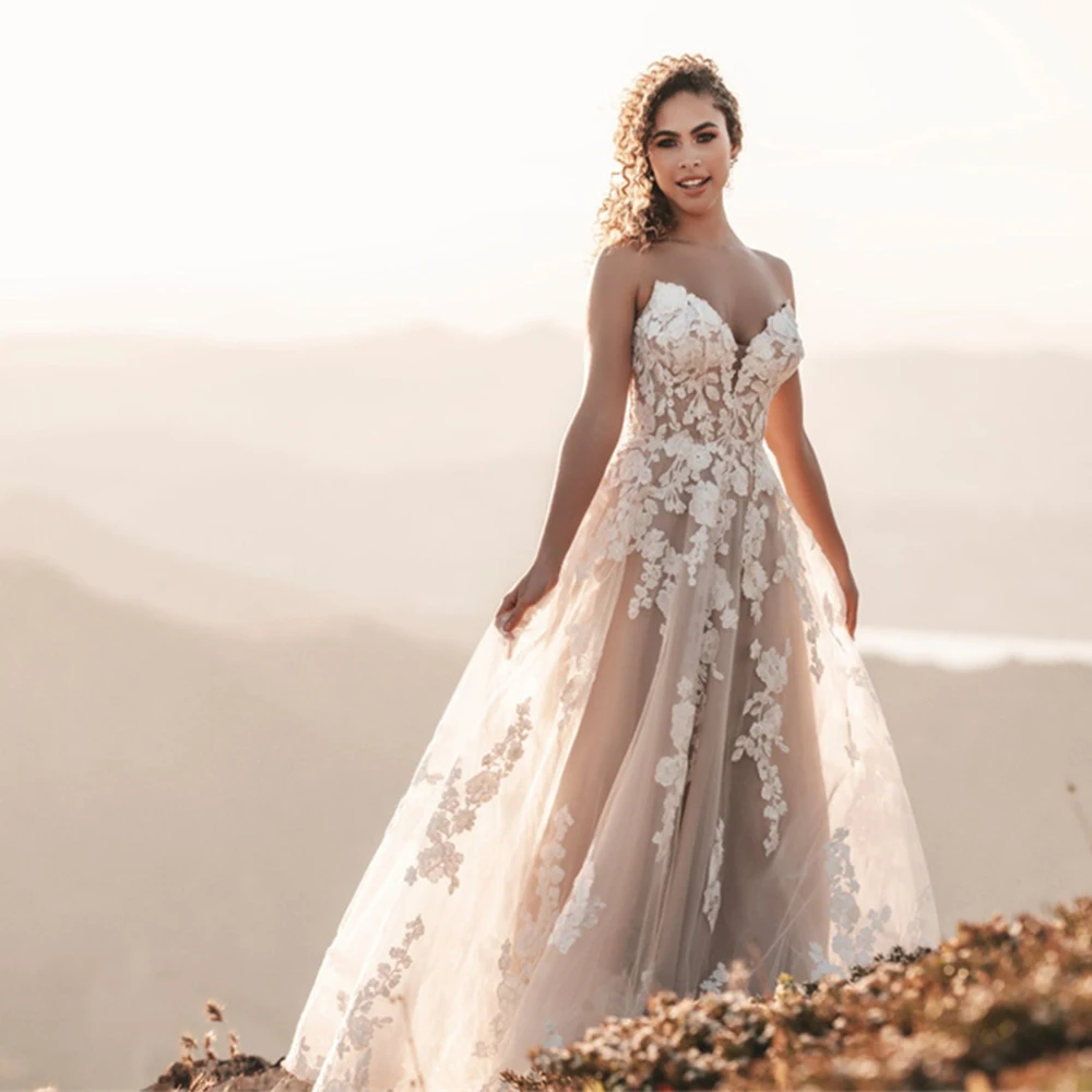 

Sexy Strapless V-neck Lace Applique Boho Beach A Line Wedding Dresses Custom Made 2024 Rode De Morrie