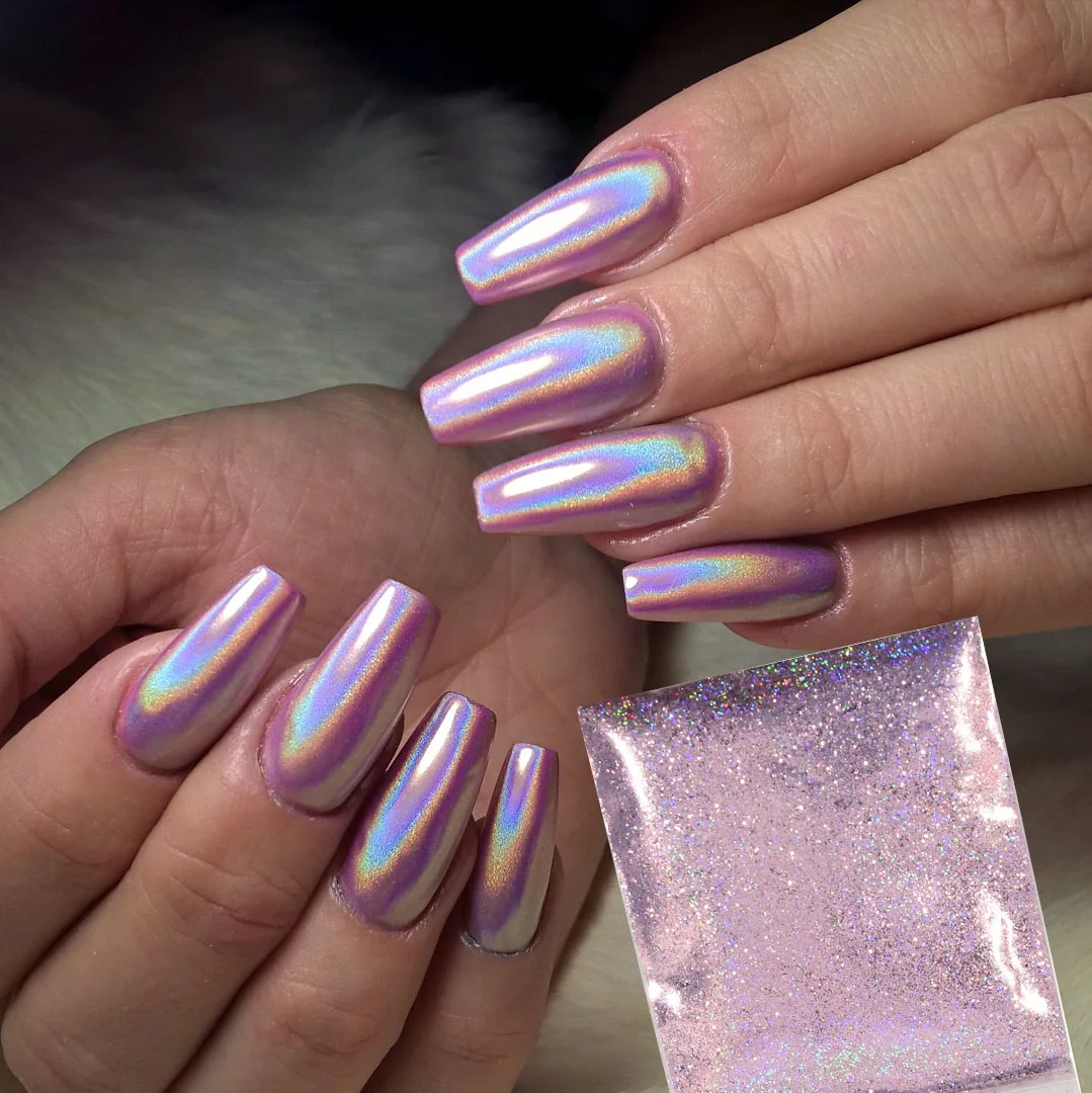 Olografico Viola Nail Art Glitter Polvere Effetto Laser Scintillante Pigmento Cromato Polvere Forniture Per Unghie Smalto Gel Bulk Fine Glitter *
