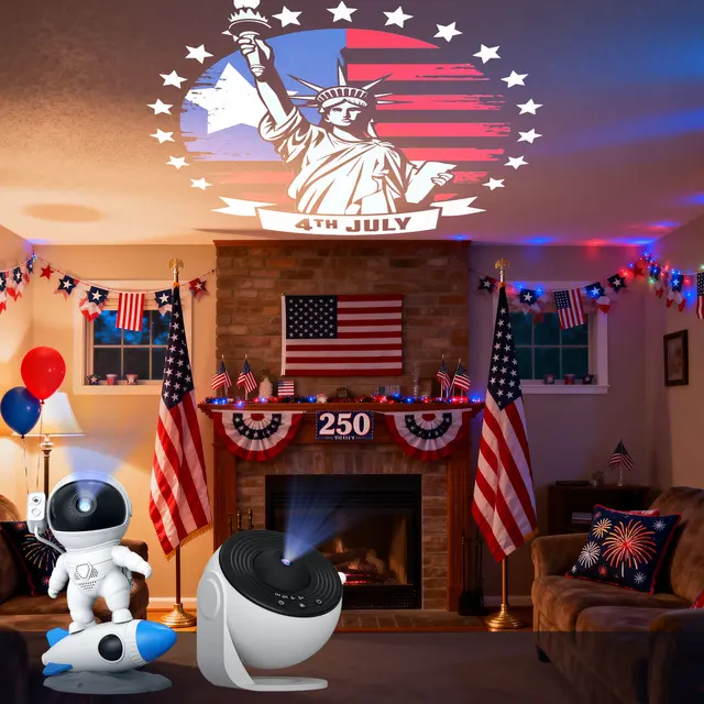 19-in-1 Galaxy Projector Starry Sky Night Light, 360° Rotate Planetarium Lamp with Independence Day Film Discs, LED Star Projector for Bedroom Home Decor, July 4th Patriotic Party Light, Kids Adults Gift, Timed & Adjustable Brightness