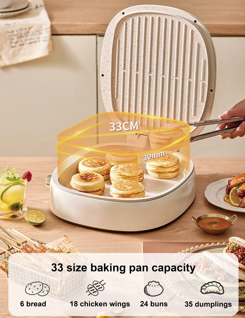 1400W Large Capacity Electric Baking Pan Home Double-sided Heating Pancake Machine Pie Pizza Bak Pan 3 Gear Adjust Grill Machine
