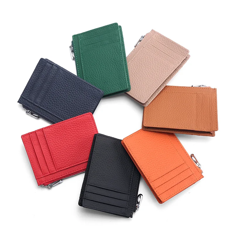 

High-grade Leather Money Baotou Layer Cowhide Purse Multi-card Zipper Card Bag Real Pickup Clip Manufacturers Direct Sales