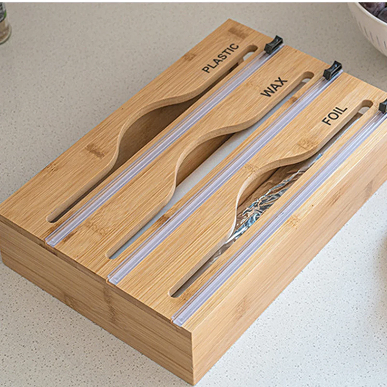 1pc Cling Film Cutter Minimalist Wall Mounted Wooden Kitchenware Multi Compartment Multi Layer Dispenser kitchen Two Way Cutter