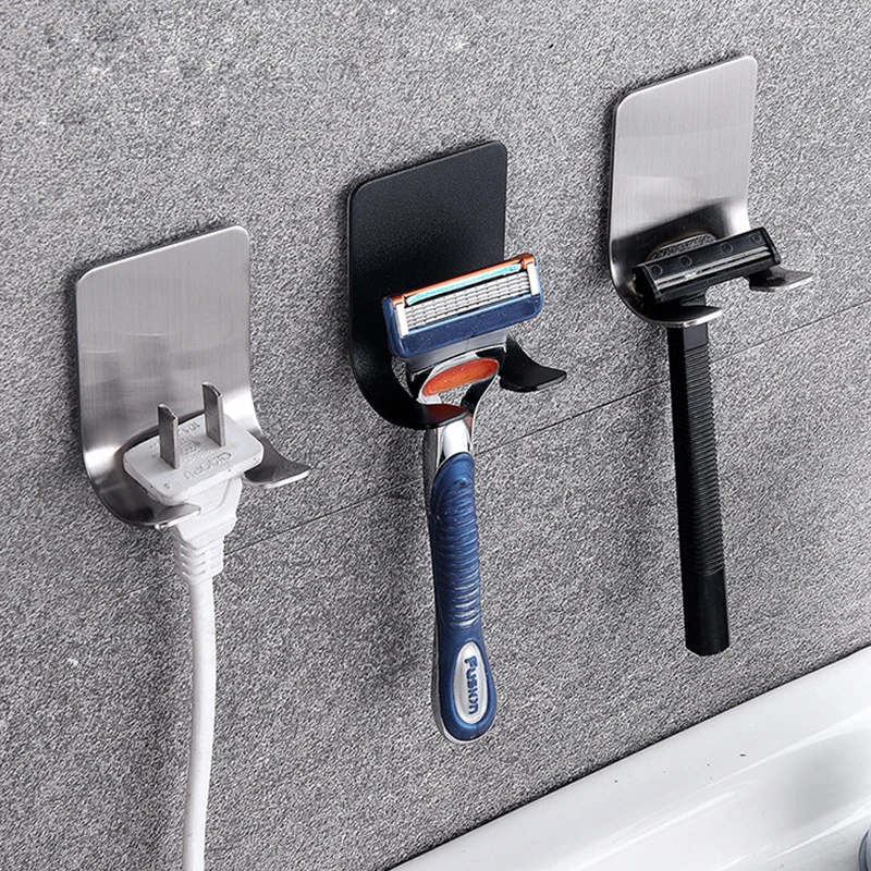 

304 Stainless Steel Men's Shaver Stand Razor Holder Self-adhesive Hook for Old-fashioned Manual Shaver Without Punching