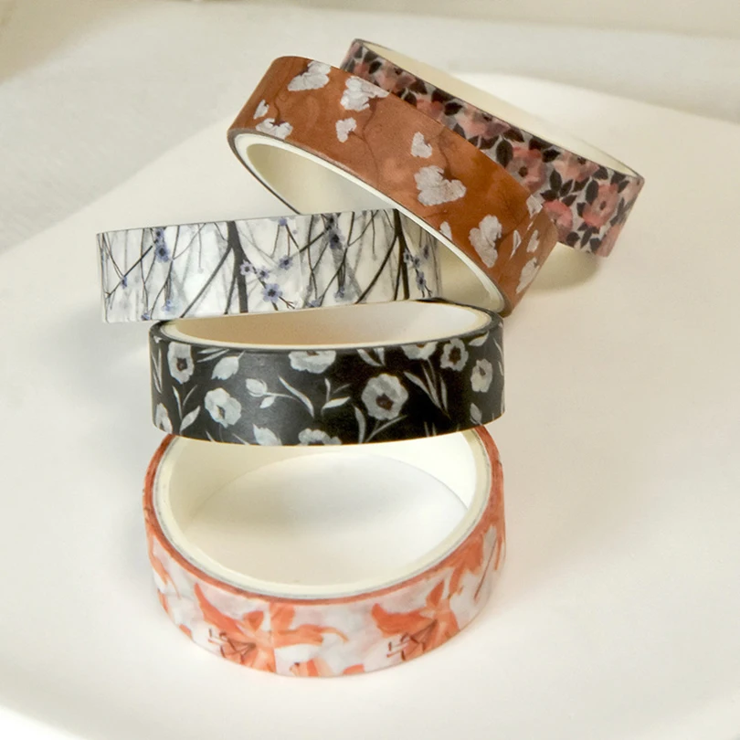 5Pcs Flowers Washi Tape Scrapbooking Supplies Washitape Spring Journal Diary Decoration Cinta Adhesiva Decorativa Washi Tapes 3
