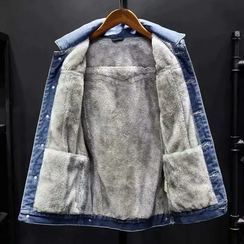 Jaqueta denim claro forro aberto no cabide