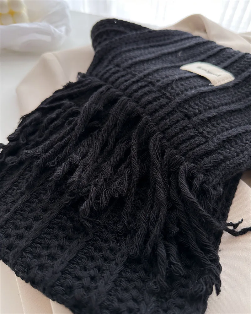 Winter Plain Dicke Quaste Wolle Gestrickte Schal Schal Dame Casual Hohe Qualität Wrap Pashmina Stola Bufandas für Outdoor-Aktivitäten – Detail 23