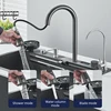 Hownifety Waterfall Sink Kitchen Stainless Steel Topmount Sink Large Single Slot Wash Basin With Multifunction Waterfall Faucet 2