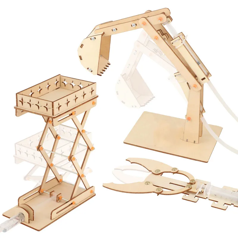 DIY Scientific Experiment Platform Excavator Puzzle Toy Hydraulic Arm Engineering Mechanical Physics Kids Educational Gift