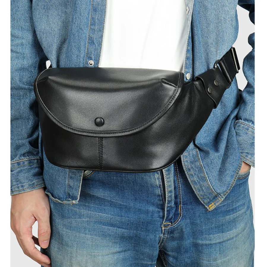 

Casual Men's Waist Bag Real Cow Leather Fanny Pack Men Women Shoulder Chest Bags for Phone Hip Sack Belt Pouch Messenger Bag