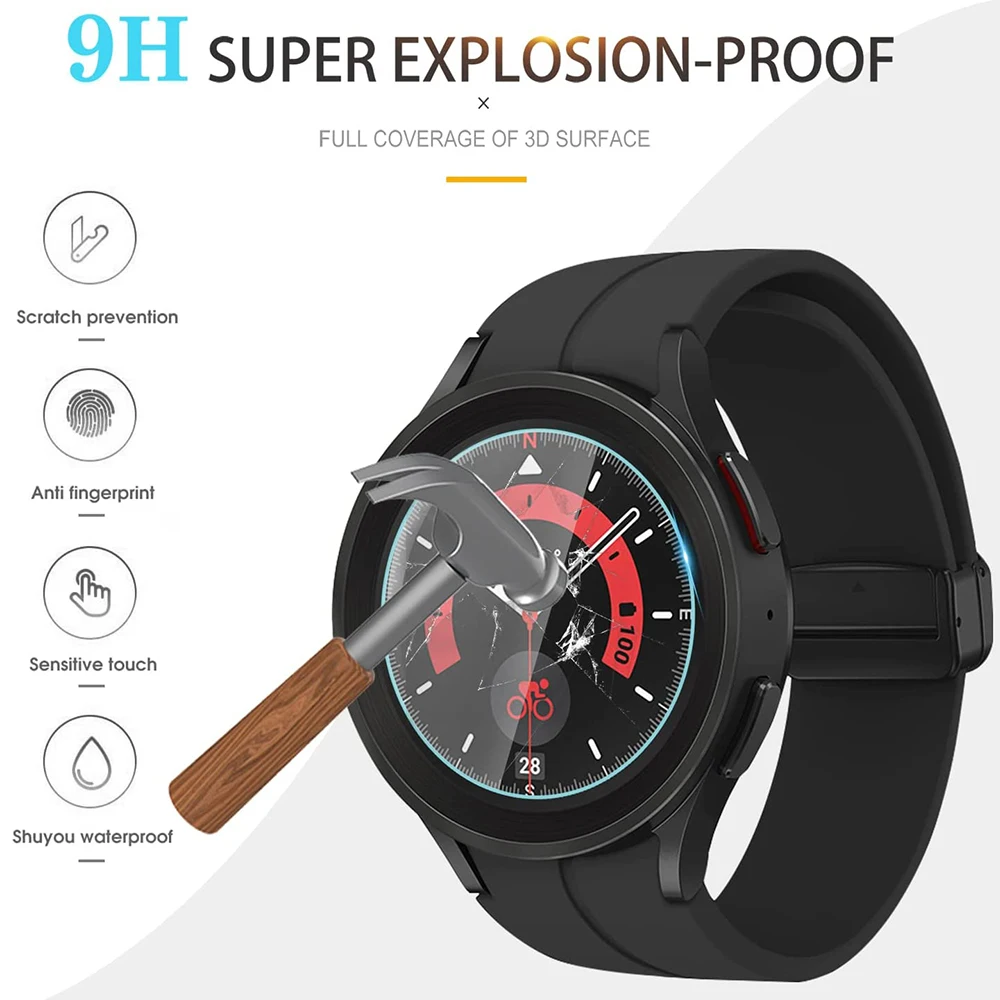 2PCS Tempered Glass Film For Samsung Galaxy Watch 5 Pro 45mm Waterproof Full Screen Protector Film For Watch 5/4 40mm 44mm