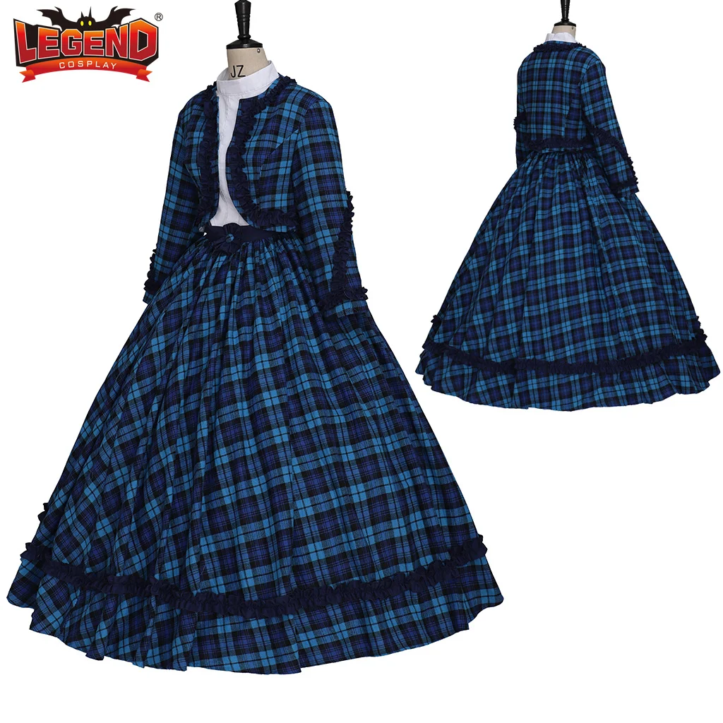 

Victorian Dickens Fair Dress Christmas Caroler Costume Blue Plaid Southern Belle Costume Dress Women Civil War Era Ball Gown