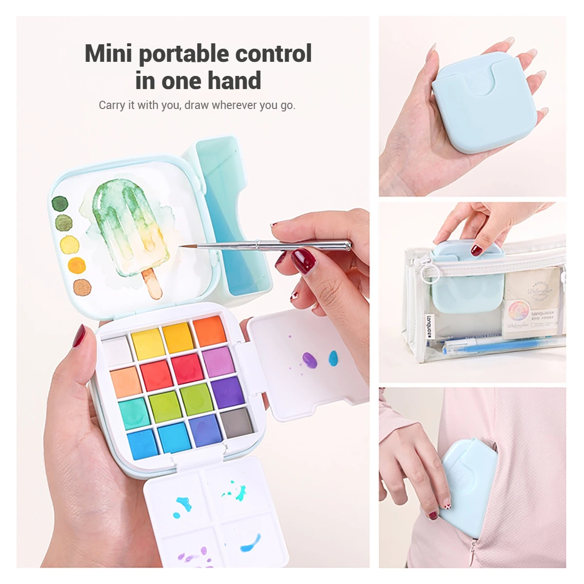 LANGUO 16-64 Colori Set di Colori Solidi Acquerello Portatile per Schizzi Studenti Aristi Pittura Materiale Scolastico di Arte di Cancelleria - immagine 5