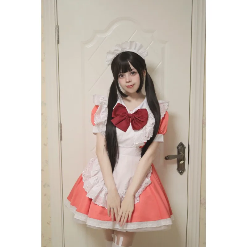 Mädchen Damen Cute Cosplay Lolita Maid Kleid mit Headband S-5XL, Schwarz/Pink/Blau/Lila/Gelb/Grün 45