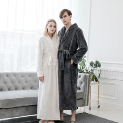 Women Winter Extra Long Warm Coral Fleece Bathrobe Plus Size Silk Soft Flannel Bath Robe Lovers Dressing Gown Men Home Sleepwear