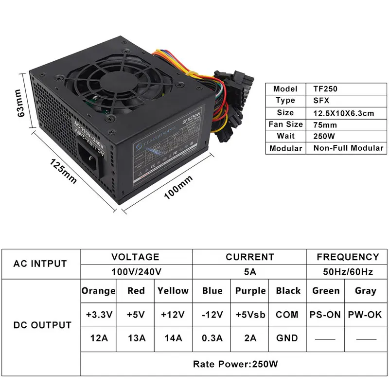 마이크로 SFX 250W 300W 소형 폼팩터 SFX PC 전원 공급 장치 POS 시스템 소형 컴퓨터 케이스용