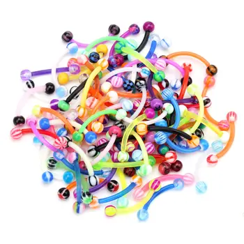 16G Women Colorful Ball Acrylic Flexible Curved Bar 8mm Eyebrow Rings Tragus Piercing Jewelry For Men Sports 5/10/30/50/100Pcs