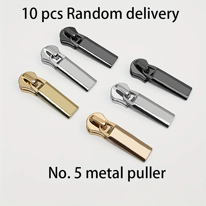 Assorted 5# Metal Zipper Pulls 10pcs Premium Zip Head Replacement for Baggage And Leather Crafts Random Colors Delivery