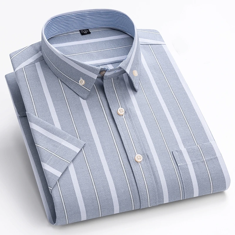 100% Cotton Oxford Men's Shirt Short Sleeve New High Quality Business Casual Fashion Men's Plus Size Shirt Formal S-7XL 5
