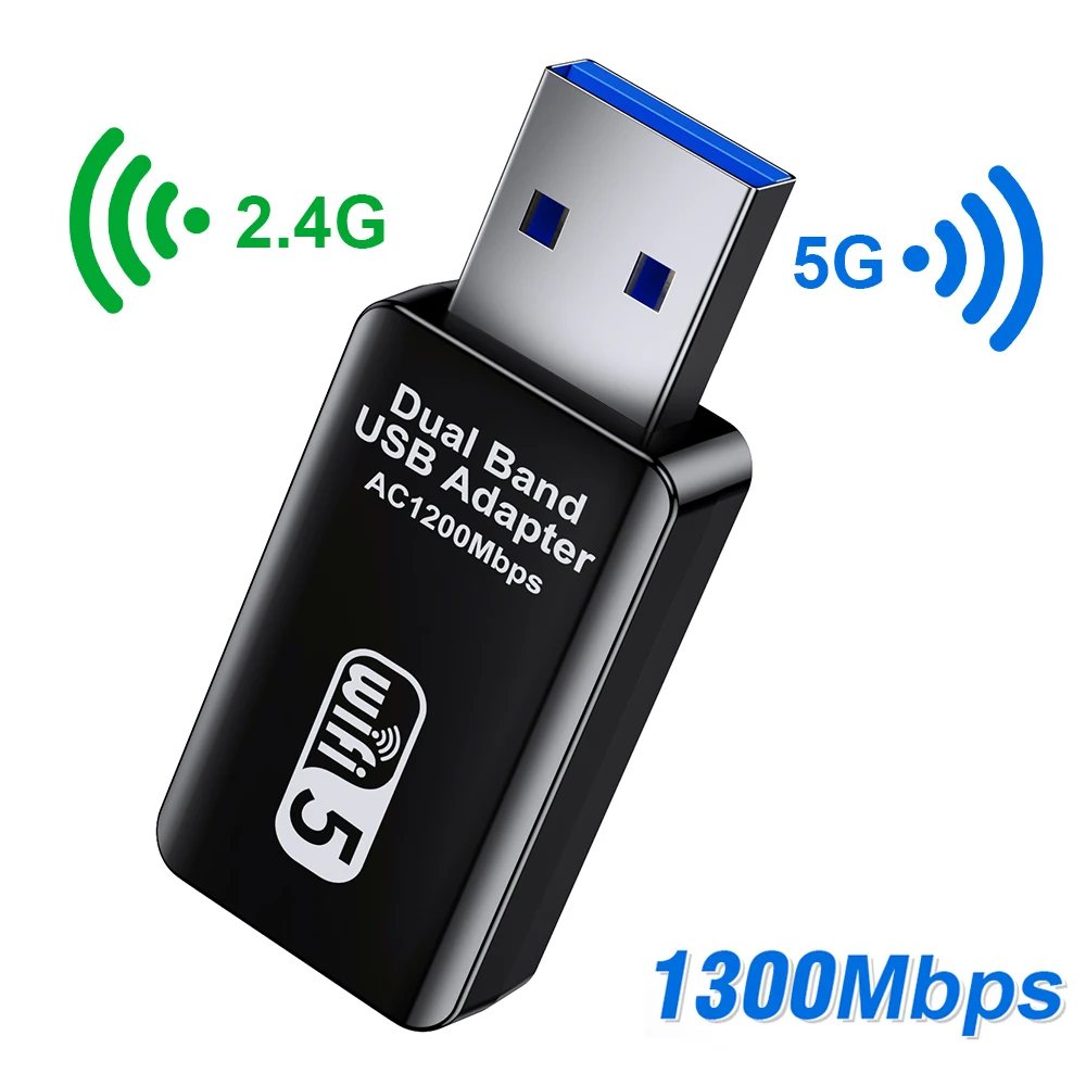 Wireless USB WiFi Adapter for PC, AC1300Mbps USB 3.0 Wireless WiFi Dongle  2.4G/5G Dual Band Network Adapter Wireless Adapter for Windows 11/10/ 8/7/