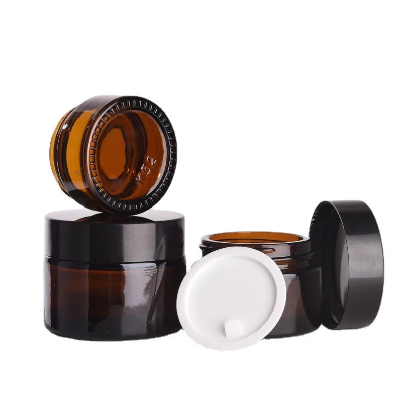 6pcs 5g 10g 15g 20g 30g 50g Glass Amber Brown Cosmetic Face Cream Bottles Lip Balm Sample Container Jar Pot Makeup Vials