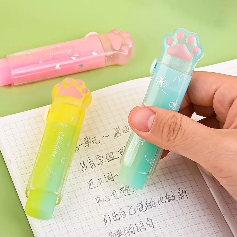 귀여운 푸시 풀 디자인 고양이 발 휴대용 고무 지우개, 귀여운 학생 교정 도구, 어린이 학교 사무용품, 선물 문구