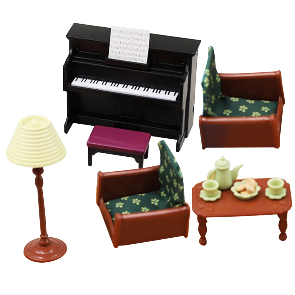 

Sofa Piano Tea Set Delicate Miniature Model Micro Toys Tables Chairs House Accessory Interesting Plastic Child Food