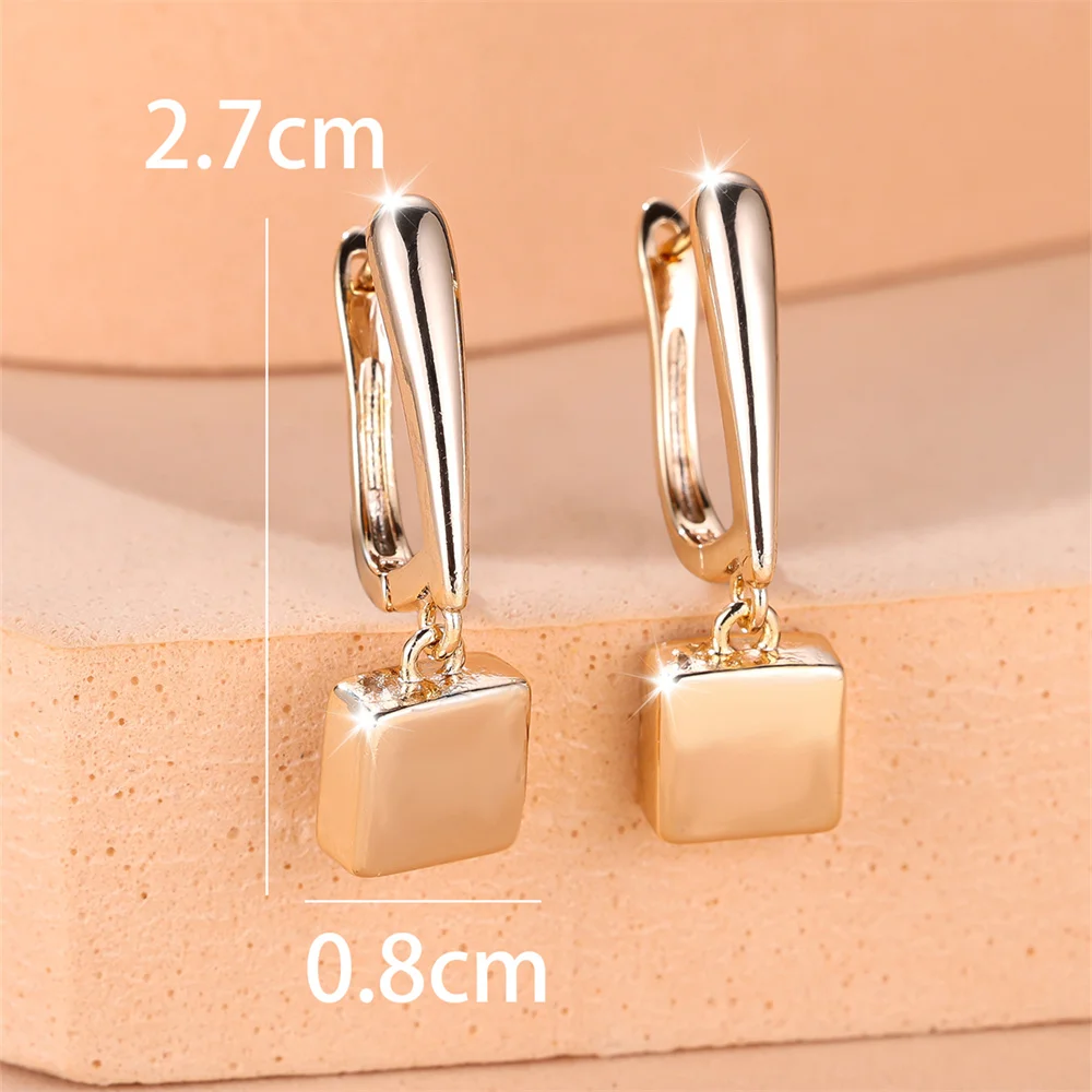 Punk Smooth Metal Small Square Pendant Hoop Earrings For Women Vintage Gold Color Ear Buckle Wedding Jewelry Engagement Gifts