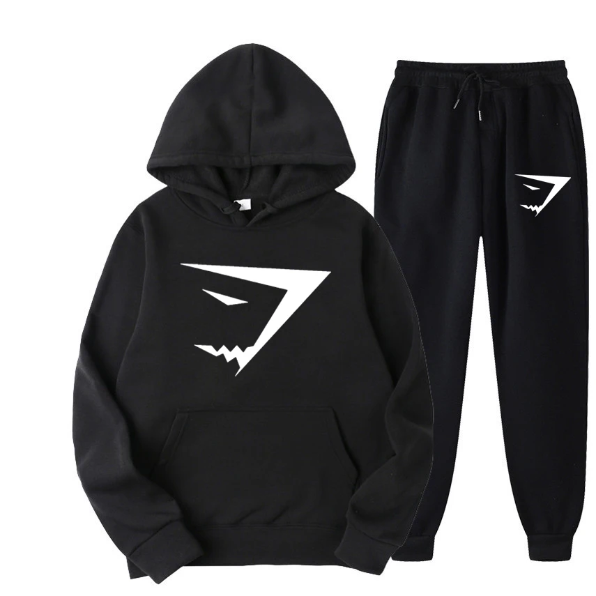 Shark Men Hooded Pant Sets Fashion Casual Hot Sales Hooded set High Quality Print OutfitsClothing Color Tracksuit S-3XL 2