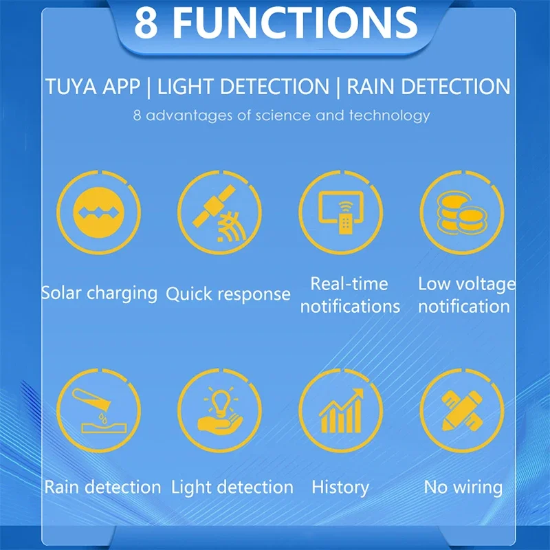 Tuya Smart for Zigbee Rain Sensor Solar Charging Real-time Rainwater Detector Smart Life App Controlled for House Outdoor 6
