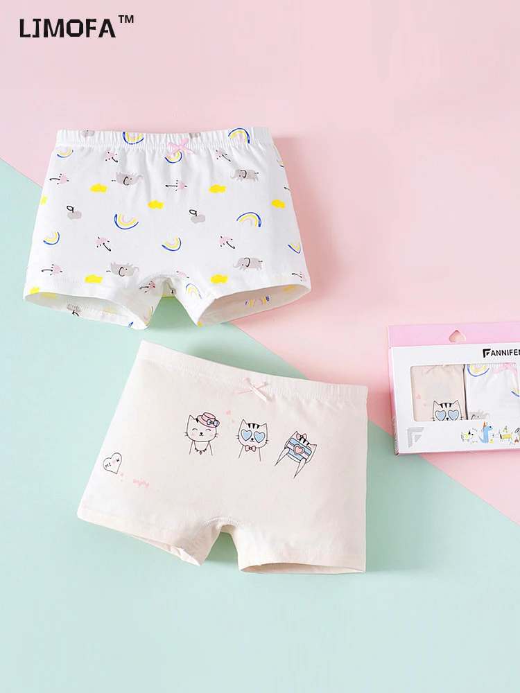 

LJMOFA 2pcs/Lot Girls Briefs Fine Cotton Underwear Cute Designs Love Cat Printing Panties Kids Breathable Soft Underpants B156