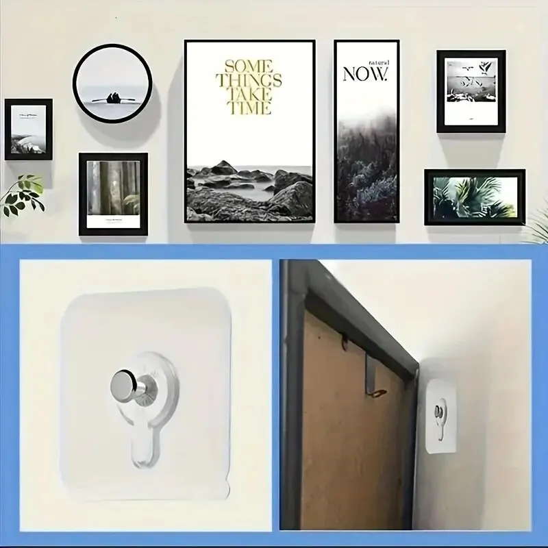 Adhesive Hooks Hanging Hooks Wall Hooks Picture Frame Hangers 10pcs Punch Free Wall Hook Heavy Duty Self-Adhesive Wall Hooks for Hanging Pictures and Frames for Home Decor and Organization