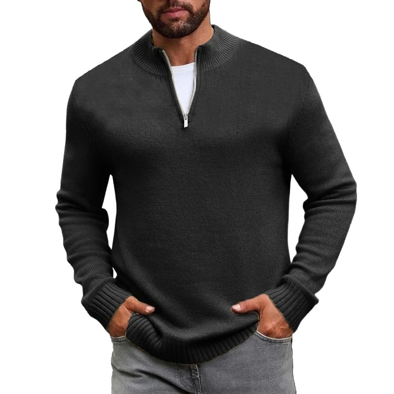 Autumn Men's Zip Pullover Sweater Knit Mock Neck Polo Sweater Winter Outdoor Long Sleeve Sweaters Solid Color Daily Warm Coats