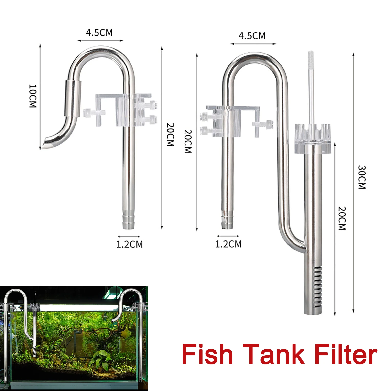 Aquarium Filter Planted Tank Acrylic Surface Skimmer Stainless Steel