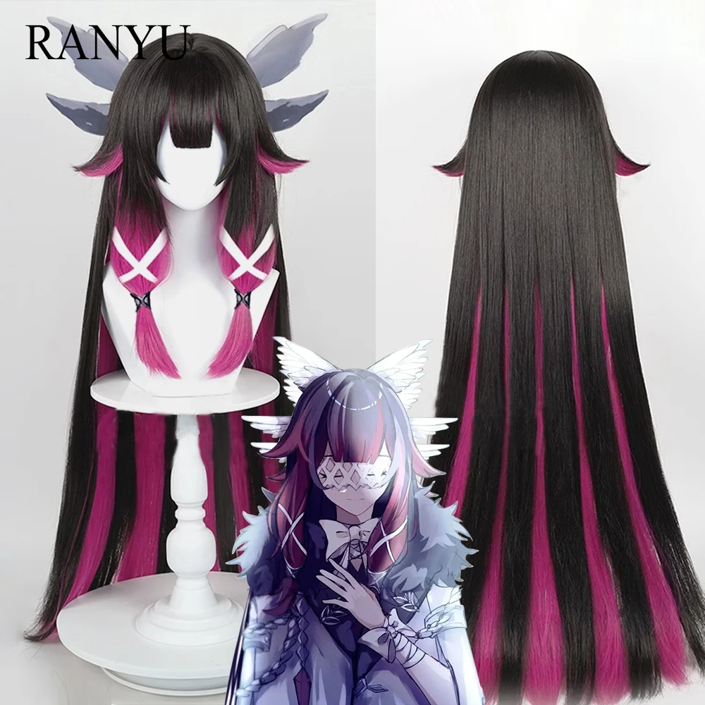 RANYU Genshin Impact Columbina Wigs Fatui Synthetic Long Straight Black Red Cosplay Hair Wig for Daily Party anogol klee game genshin impact cosplay wig blonde double ponytail heat resistant synthetic anime wigs halloween party