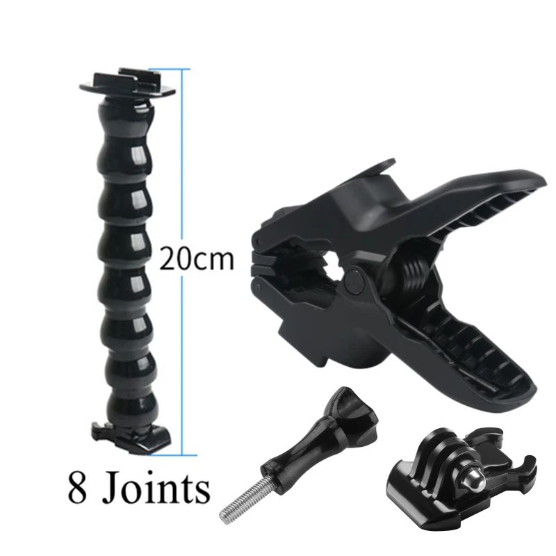 Flex Clamp 8 Joints Jaws Mount Adjustable Gooseneck Mount for GoPro Hero 12 11 10 9 8 7 6 5 4 Session Insta 360 DJI Cameras