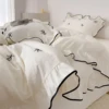 3pcs bow embroidery Bedding set ruffles Duvet Cover Set (1*Duvet Cover + 2*Pillowcase, Without Core)for bedroom guest room 1
