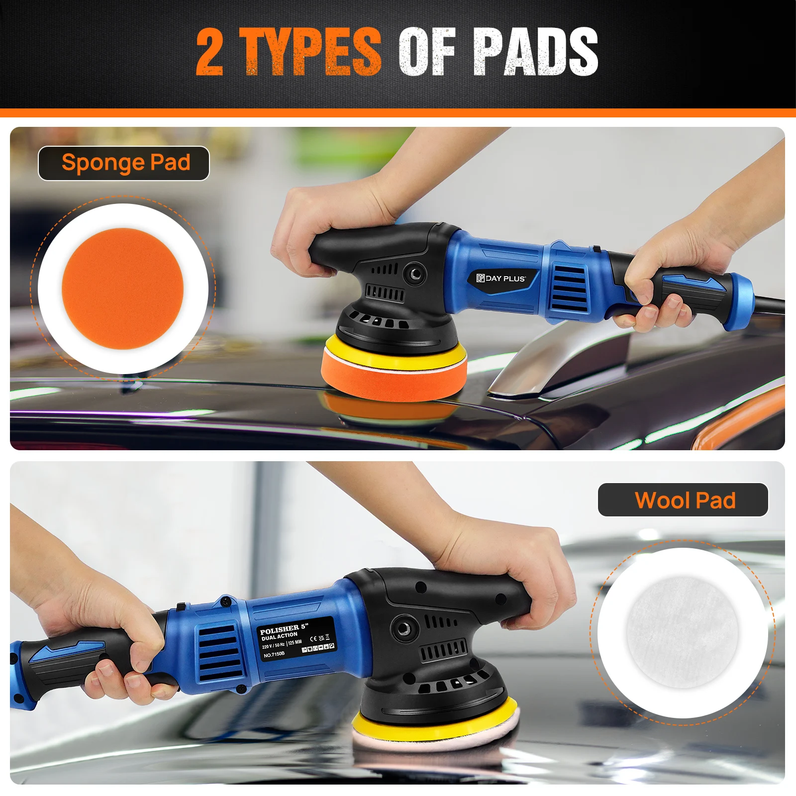 DayPlus Polisher 5000W Dual Action Car Polisher, Random Orbital Polisher Car Buffer Polisher 6 Variable Speed for car Detailing 3